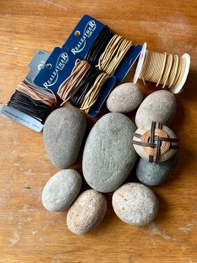 Zen Rock Making, Wrapped Rock, Craft Supplies, Leather Cord, Stones